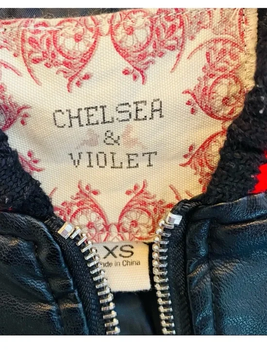 Chelsea & Violet Embroidered Floral Lightweight Varsity Bomber Jacket Black- XS - Picture 9 of 12